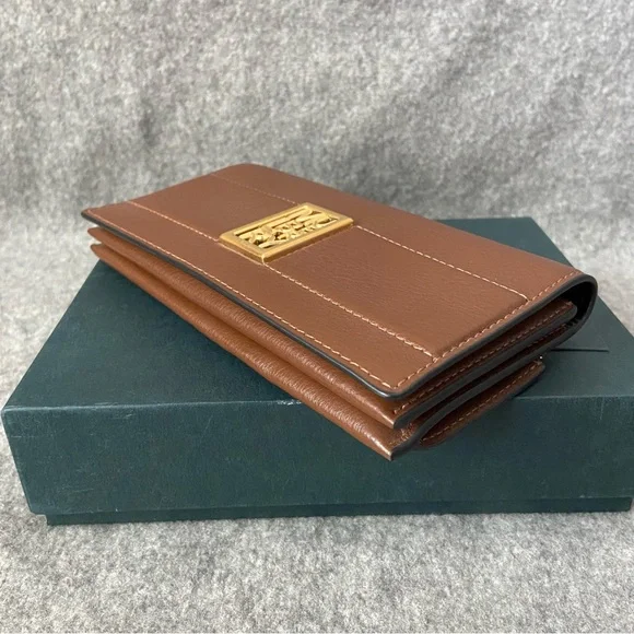 NWT $495 Mulberry Sadie Logo Plaque Flap Wallet Brown